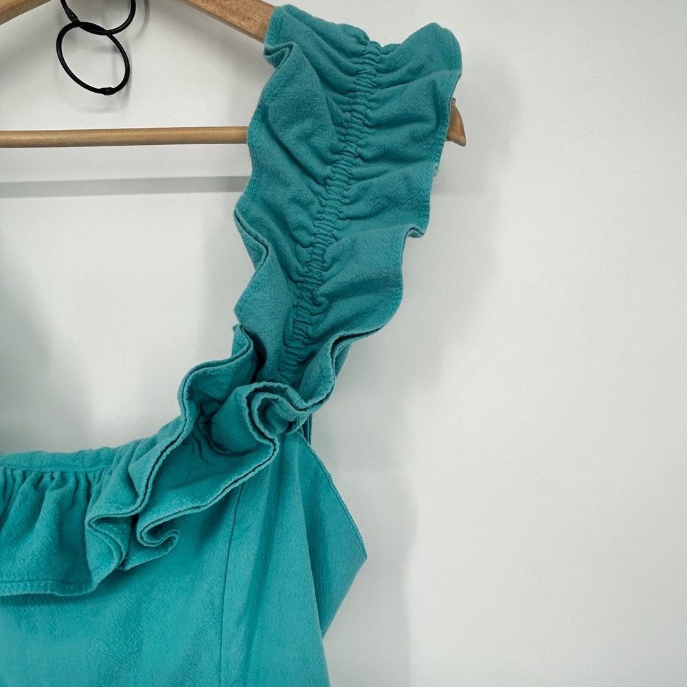 Free People Maxi Dress Ruffle Straps Tie‎ Back Smocked Bodice Pockets Teal - Picture 3 of 10